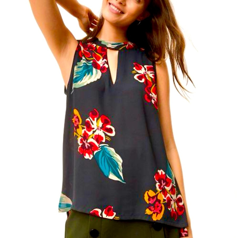 LOFT Floral Shell with Choker Neckline